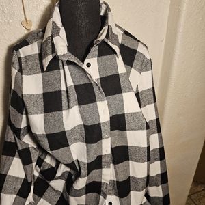 Haute Edition Women's Long Button Down Flannel Tunic Shirt  white Size 2x